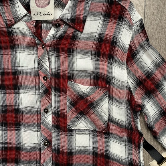 Anthropologie Ash and Ember Button Down front Shirt Plaid Flannel Size XS - Picture 5 of 16